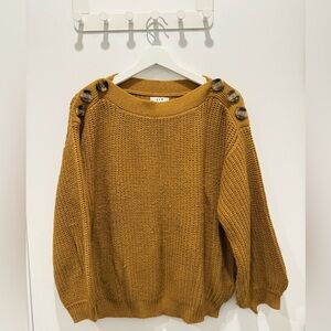 LUX Mustard Button-Accent Crew Neck Sweater